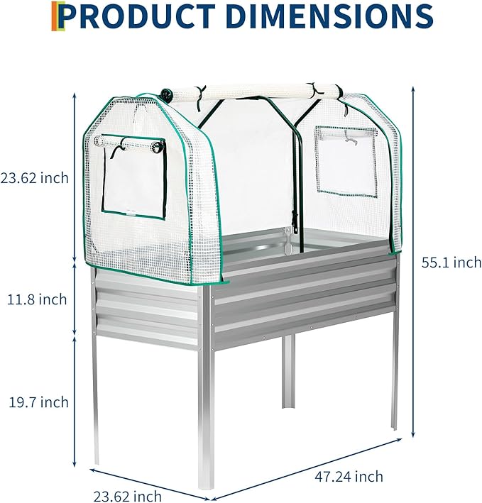 GarveeLife Raised Garden Bed with Legs, Galvanized Metal Elevated Garden Bed with Cover & Built-in Spray Tube, Raised Planter Box for Backyard, Patio, Balcony, 48x24x55 in, Silver