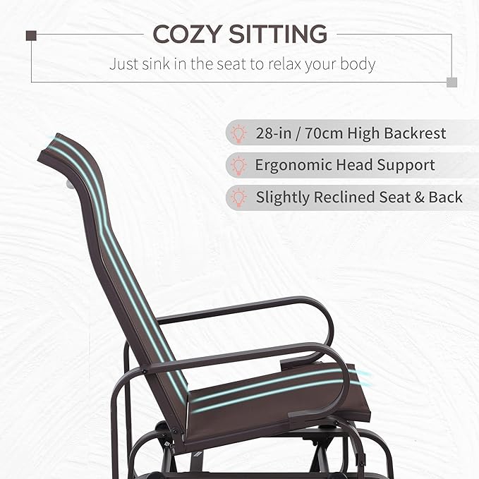 Outsunny Outdoor Glider Chair, Gliders for Outside Patio with Smooth Gliding Mechanism and Lightweight Construction for Backyard, Brown