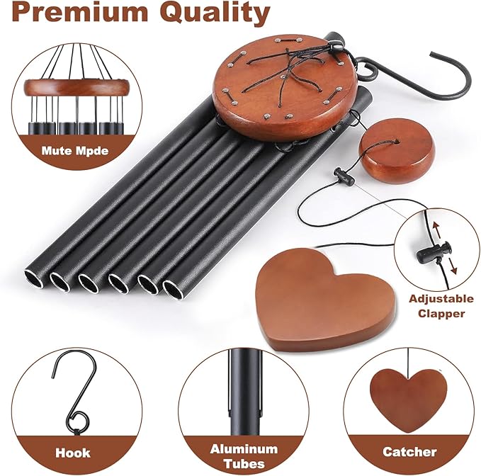 Large Black Memorial Wind Chimes – Sympathy Gift for Mom – Outdoor Aluminum Wind Chimes for Garden, Patio, Lawn, or Home Décor