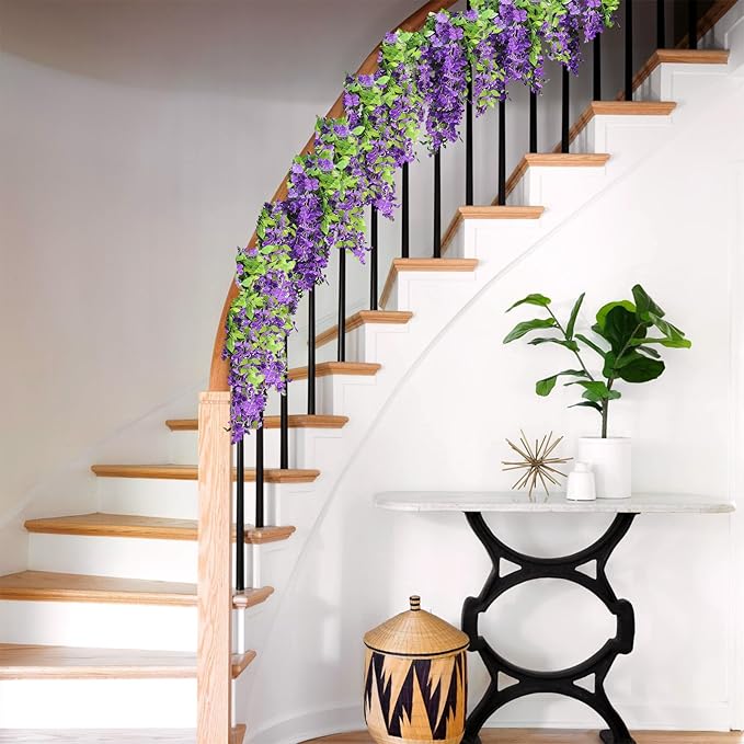 Findosom Wisteria Artificial Flowers Garland, 5Pcs Total 36FT Purple Wisteria Hanging Flowers, Flower Garland Decorations for Home Garden Outdoor Ceremony Wedding Arch Decoration