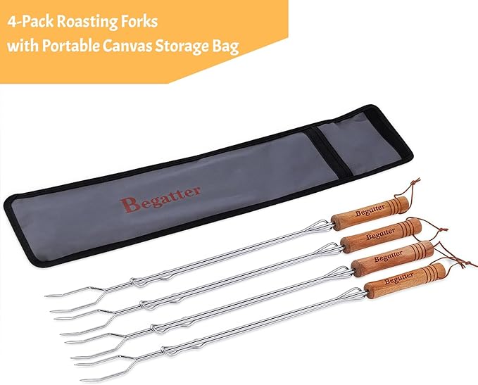 Smores Sticks, Marshmallow Sticks for Fire Pit, 30" Long Extendable Heavy Duty Roasting Sticks for Hot Dogs Vegetables S'mores over Campfire, 4 Pack