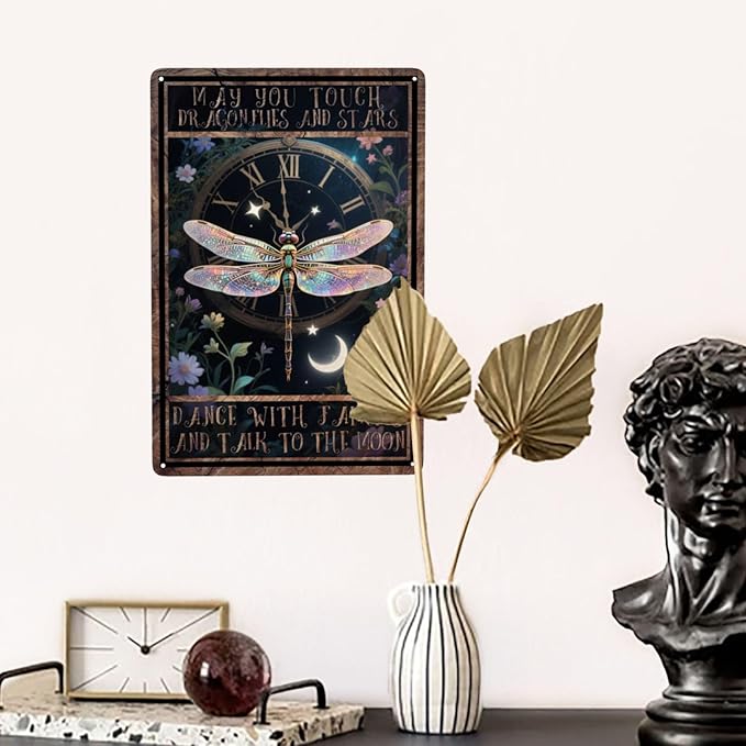 May You Touch Dragonflies And Stars Dance With Fairies And Talk To The Moon Dragonfly Vintage Metal Tin Sign Retro Rustproof Funny Art Wall Decor Gift for Home Cafe Bedroom 8x12 Inch