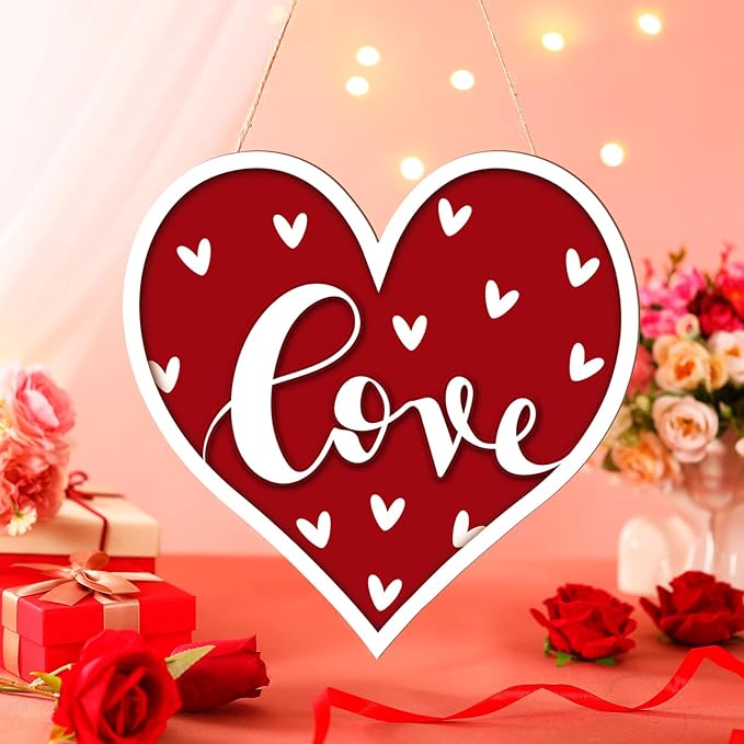 Boao Welcome Valentine's Day Wooden Door Hanging Sign Decor Heart Shaped Farmhouse Door Decor Vintage Valentine's Day Wood Sign Rustic Wall Plaque Ornaments for Window Wall Porch