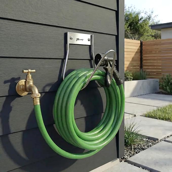 JBscoop Garden Hose Holder Stainless Steel Small Wall Mount Garden Hose Hook, Ideal for Water, Air, Hydraulic Hose, Ropes, Extension Cords Heavy Duty & Rust Proof Set of 2