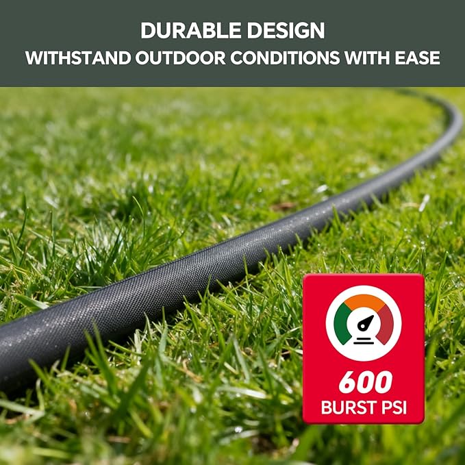 25ft Non-Expanding Garden Hose – Ultra-Light, Kink-Free, High-Pressure, Abrasion-Resistant, Durable, All-Weather, Eco-Friendly, Black&Gray