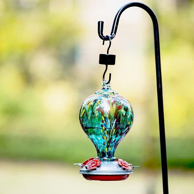 Hummingbird Feeders 32OZ Glass Hummingbird Feeder with Ant Moat, Yard Porch Decor (Teal Blue)