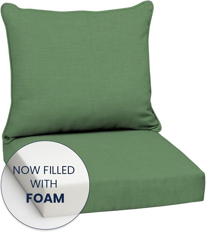 Arden 24x24 Outdoor Foam Deep Seat Cushion Set – Fade-Resistant, Weather-Resistant Outdoor Patio Replacement Cushions Bright Moss Green Leala