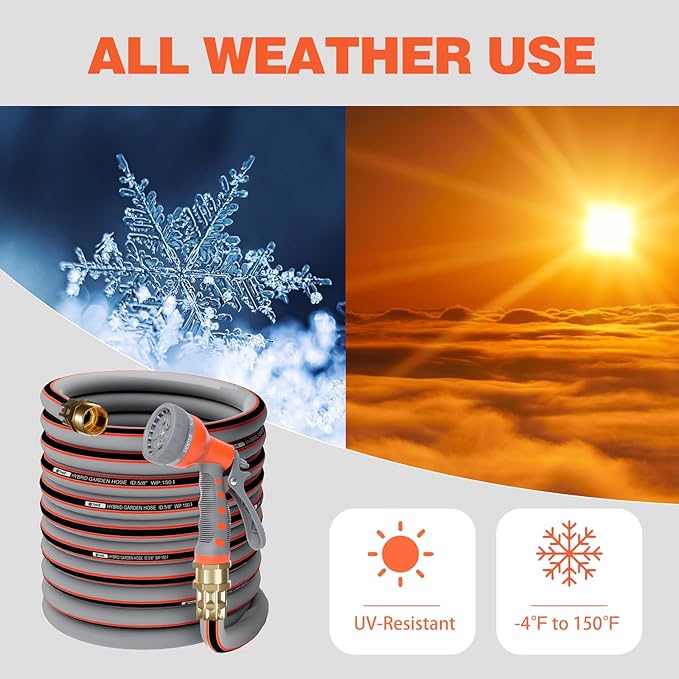 Garden Hose 75 ft 5/8,Rubber Water Hose Heavy Duty, Hybrid Durable Flexible Hose,No Kink Hose for Outdoor Yard Lawn with Sprayer Nozzle and 3/4''Brass Solid Fittings