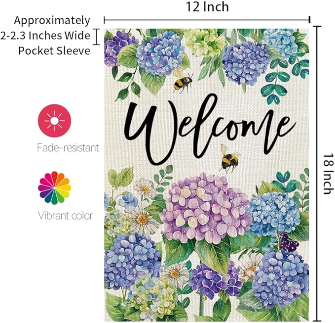 CROWNED BEAUTY Spring Garden Flag Floral Hydrangea Double Sided 12x18 Inches Small Burlap Welcome Holiday Seasonal Yard Decoration for Outside Porch CF1751-12