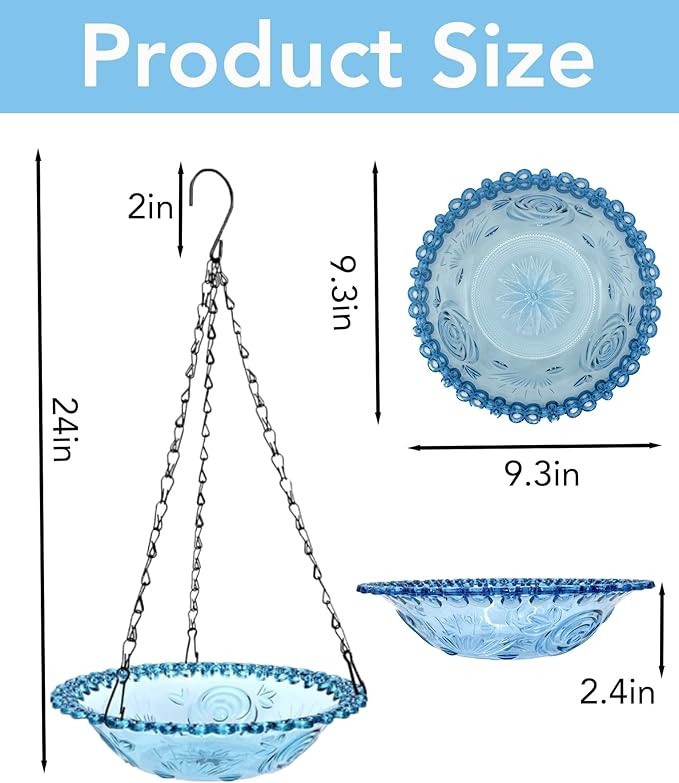 2 Pack Hanging Bird Baths and Feeders for Outdoors, Plastic Bird Bath Bowl & Hanging Feeder for Garden Yard Decor,Nature Blue