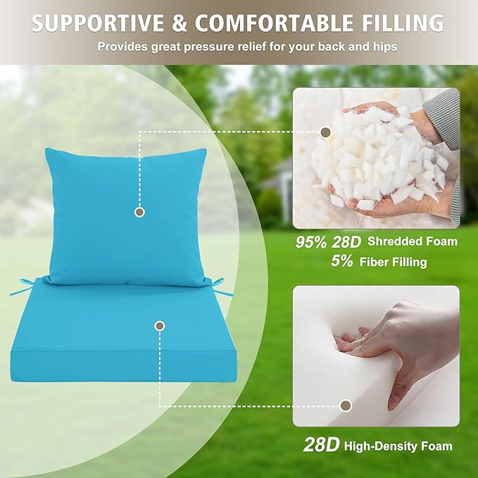 Outdoor Cushions for Patio Furniture, Waterproof Outdoor Chair Cushion w/Fade-Resistant, Removable & Machine-Washable Cover, 22x22 Inch, Deep Seat Sofa/Couch Pad Replacement – Set of 4, Teal