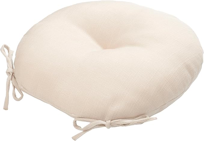 Bistro Chair Cushions 15 inch,Set of 2,Tufted Round Chair Cushions with Ties,15"x15"x4",Water Resistant Round Seat Cushion for Barstool Chairs,Patio Garden Kitchen Outdoor Furniture(Antique Beige)
