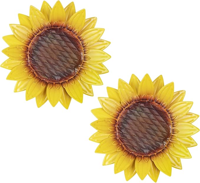 hogardeck Metal Sunflower Wall Decor - 2 Pcs 11'' Metal Flower Wall Art Outdoor Backyard Decorations Sunflower Kitchen Bathroom Decor Hanging for Indoor, Outdoor, Living Room, Bedroom
