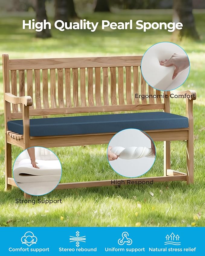Outdoor Waterproof Bench Cushions 42x16x2 inches, Comfortable Cushion For Patio Porch Swing Garden Furniture Bench, High-Density Seat Cushion With Anti-Slip Bottom, Indoor Sofa Bay Window (Dark Blue)