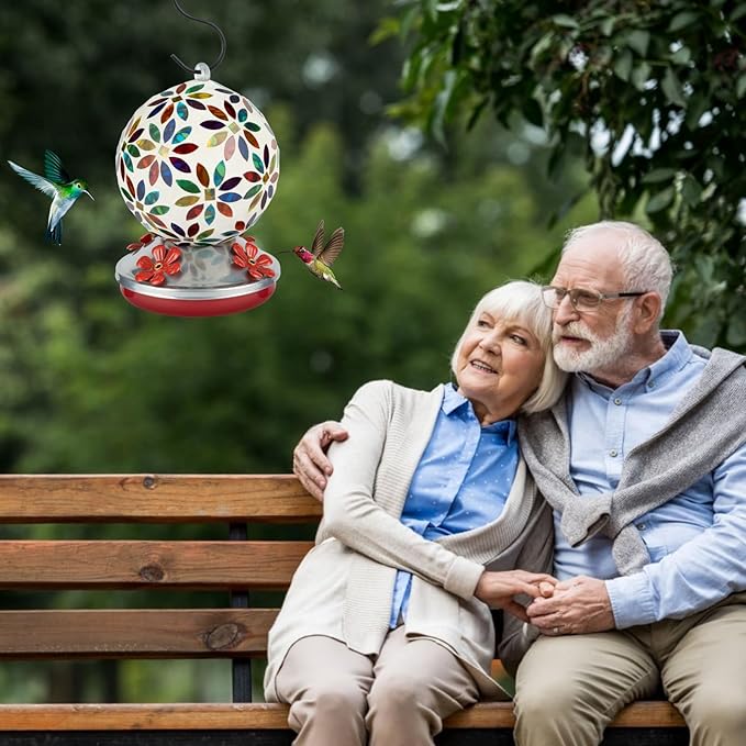 Backyard Expressions Glass Hummingbird Feeder - Multicolor - Hummingbird Feeders for Outdoors Hanging, Hand Blown Glass Hummingbird Feeder
