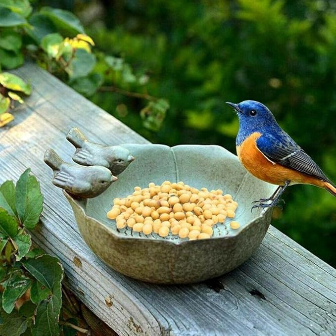 5.9" Ceramic Birdbath Bowl Wild Bird Feeder Food Holder Container Bird Feeding Tray for Outside Bee Water Bath Outdoor Garden Courtyard Decoration