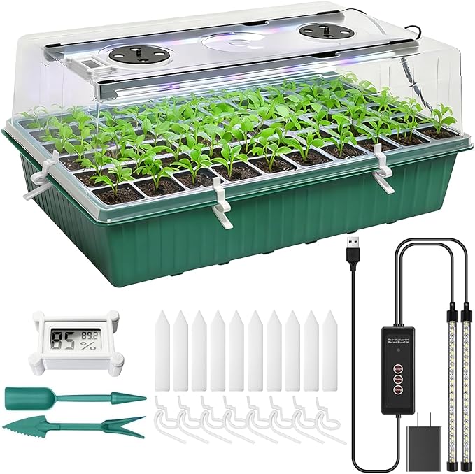 Self-Watering Seed Starter Tray with Grow Light,60-Cell Seed Starter Kit with Humidity Dome,Seed Germination Kit,User-Friendly Plant Germination Trays for Indoor Plants