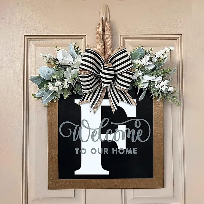 Last Name Front Porch Decor,Welcome Sign Front Door Wreath,Porch Decorations Outdoor,26 Letter Wreaths Front Door Hanging,Spring Wreaths for Front Door,Front Door Wreaths for All Seasons Monogram (F)