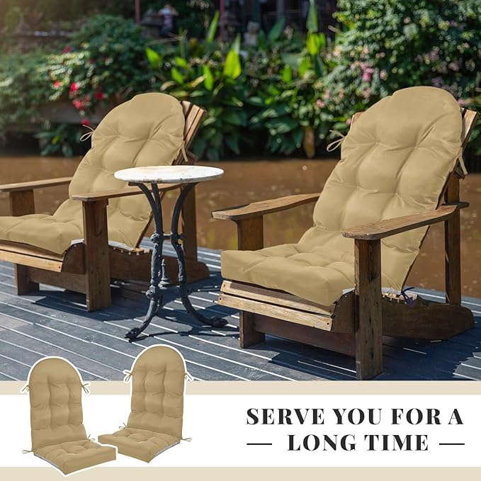 Geelin 4 Pcs Adirondack Chair Cushion High Back Patio Rocking Chair Cushion 44 x 19 x 4 Inch Tufted Weather Resistant Fade Resistant Seat for Patio Rocking Seat (Brown)