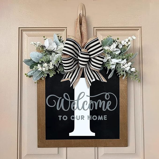 Last Name Front Porch Decor, Welcome Sign Wreath, Outdoor Decorations, 26 Letter Hanging Monogram, Spring Wreaths for All Seasons (I)