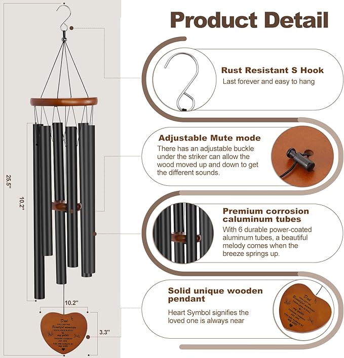 Memorial Gifts for Loss of Father,Windchimes in Memory of a Loved One Sympathy Gifts for Loss of Dad Memorial Wind Chimes for Loss of Father Remembrance Funeral Bereavement Gifts