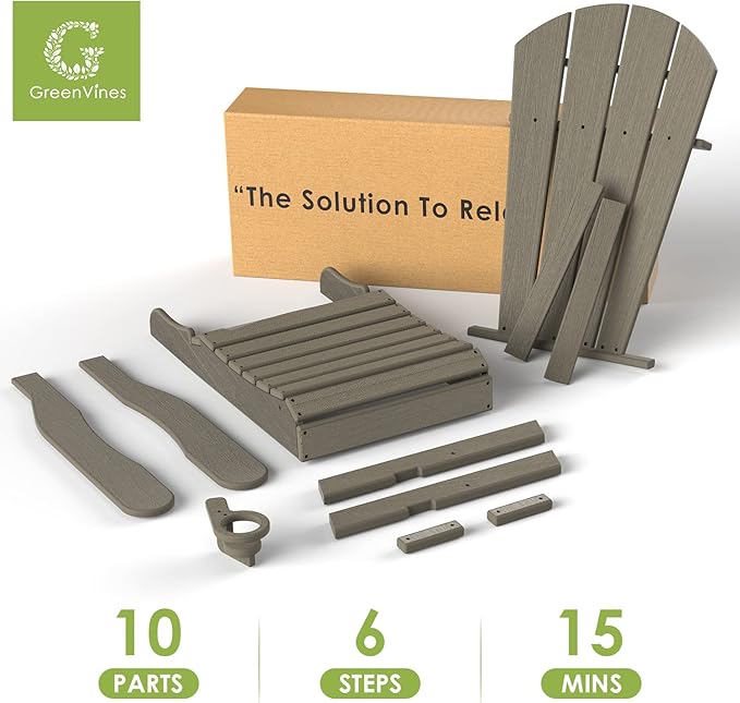 GREENVINES Folding-Adirondack-Chair-Set-of-4 | Wood Grain | HDPE Plastic | Fire Pit Chairs | All Weather | Cup Holder | Desert Brown | for Deck Backyard Patio Outdoor