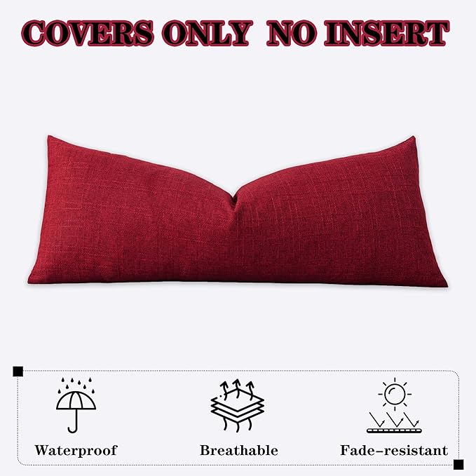 Kevin Textile Outdoor Waterproof Long Lumbar Pillow Cover 14x36 Inch Pack of 1 Checkered Decorative Rectangle Cushion Throw Pillowcases Shell for Patio Tent Garden Couch Bed Sofa Red
