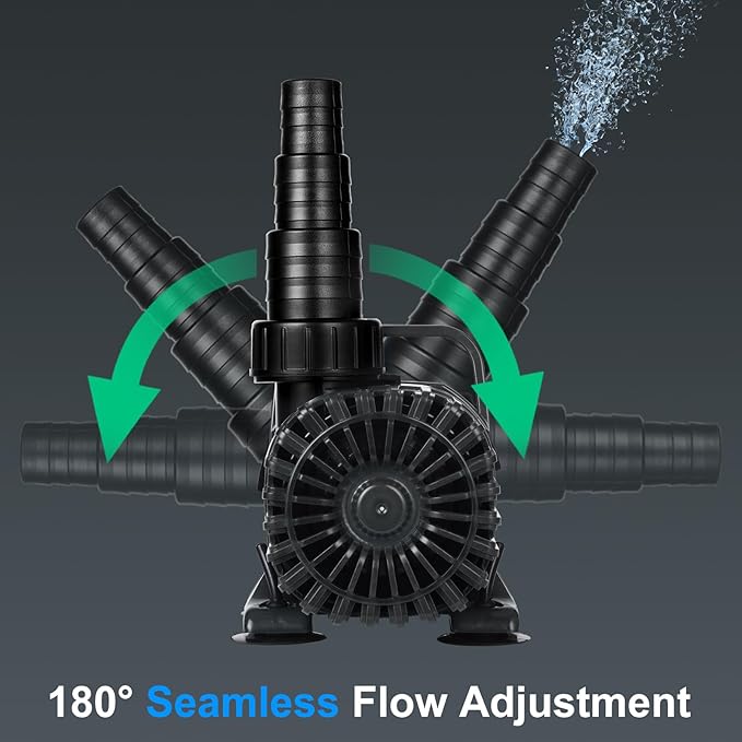 100W 1800 GPH Pond Pump for Outdoor Ponds with 180° Adjustable Outlet, Ultra-Quiet Fountain Pump with Barrier Bag & 20FT Power Cord, Waterfall Pump, UL Listed