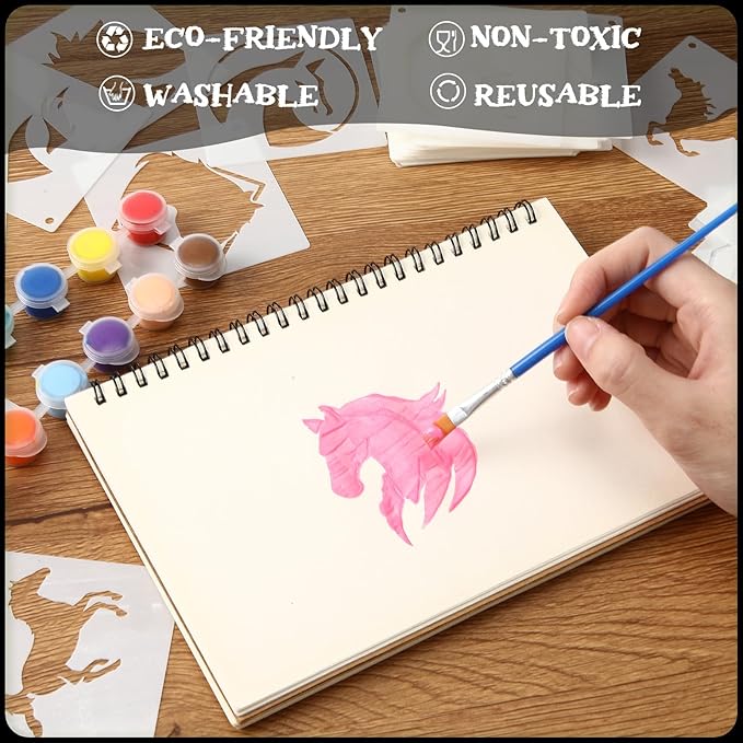 Marspark 66 Pcs Spring Easter Small Stencils for Crafts Reusable 3 Inch Stencils for Painting on Wood DIY Craft Paint Template for Wall Home Decor Card Rock Canvas Drawing Holiday (Horse)
