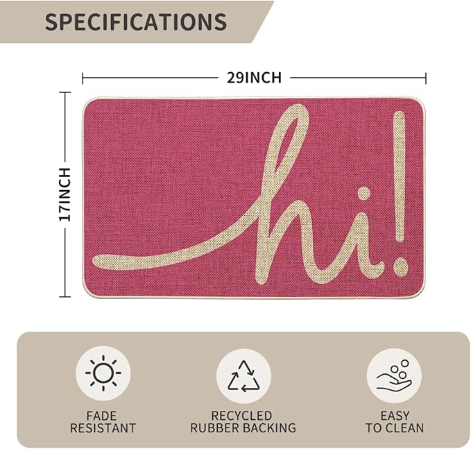 Artoid Mode Pink Hi Spring Doormat, Summer Home Decor Low-Profile Switch Rug Door Mat Floor Mat for Indoor Outdoor 17x29 Inch