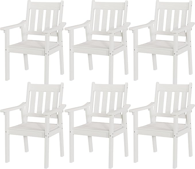 YEFU Patio Dining Chairs Set of 6: All Weather Outdoor Dining Chairs with Wide Curved Seat and Backrest - Outdoor Furniture Plastic for Outside Backyard/Garden/Porch/Deck 350lbs Capacity White