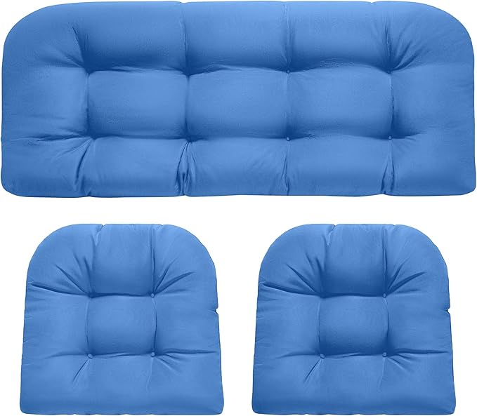 Wicker Chair Cushions, Waterproof Outdoor Loveseat Cushions for Patio Furniture, Tufted Wicker Furniture Cushions, 1 Loveseat and 2 U-Shaped Cushions, Royal Blue