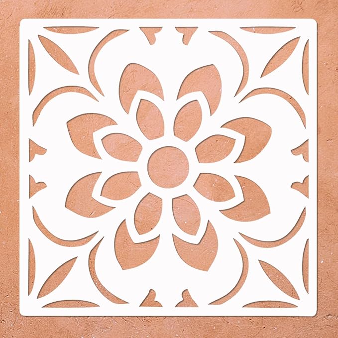 Large Stencils for Painting Floor, Tile, Walkway, Patio, Front Porch, Reusable Floor Stencil Tile Stencil Wall Stencils, 2-Pack, 12x12 Inches, Sunflower Pattern