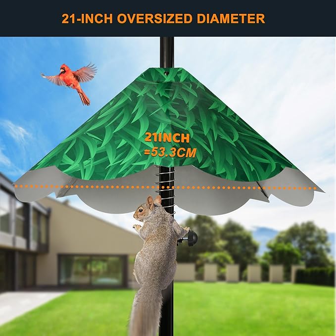 Oversized 21 Inch Metal Squirrel Baffle, Chew-Proof Weatherproof Squirrel Guard for Bird Feeder Pole and 4x4 Post, Outdoor Hanging Squirrel Proof Baffle, Green