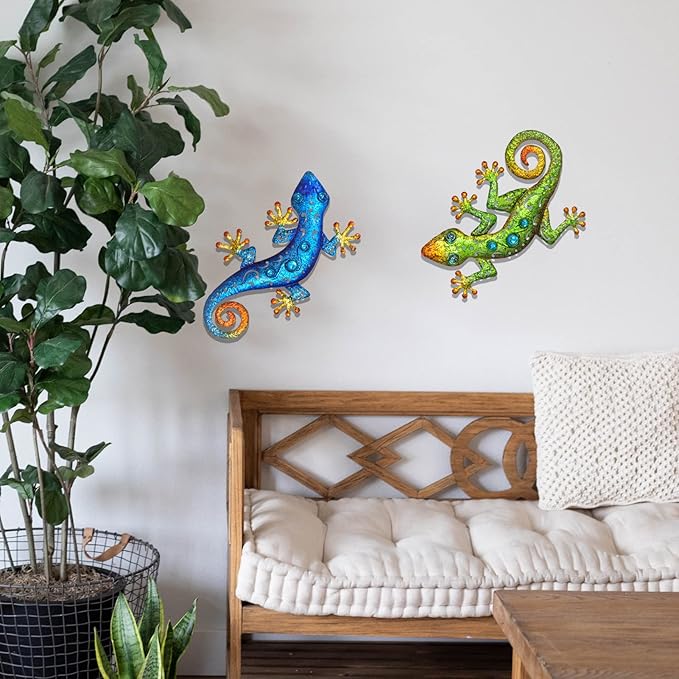 Metal Gecko Wall Decor Lizard Wall Sculpture Garden Art Hanging Indoor Outdoor Suitable for Patio Porch Fence Living Room Patio Decor.