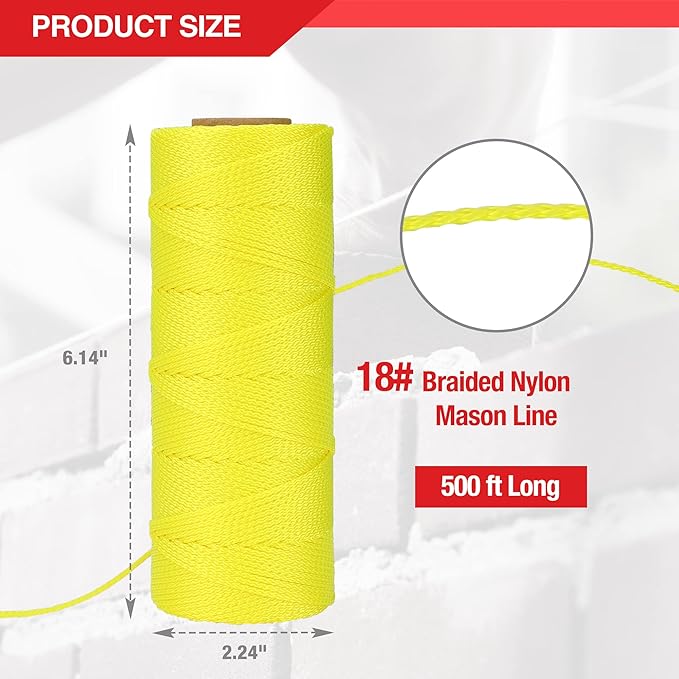Goldblatt Mason Line, 3 Roll 500 Feet #18 Braided Nylon String, Perfect for Gardening or Masonry Tools