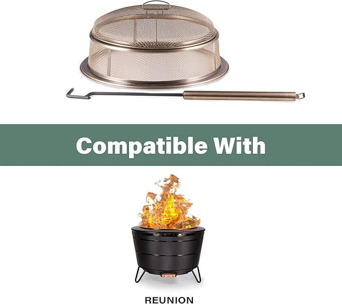 TIKI Reunion Fire Pit Screen & Poker Set – Outdoor Fire Pit Spark Protector & Ember Guard – Fire Poker Tool for Safe & Controlled Fires – Durable Metal Fire Pit Accessories in Gold & Black