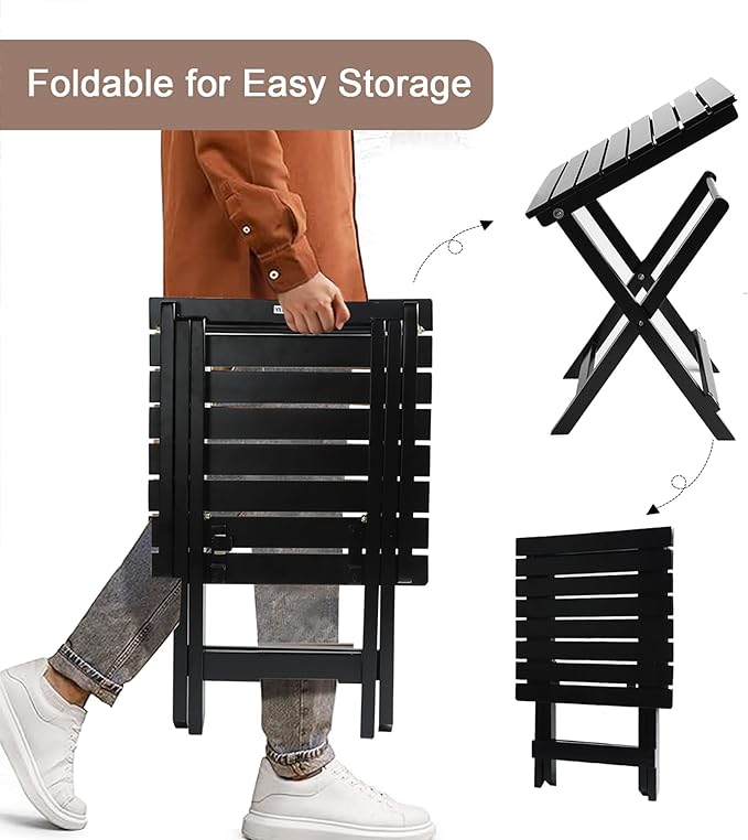 Wooden Rocking Chair for Adults 3 Piece Outdoor Furniture Set with Outside Side Table for Patio Porch Lounge Balcony, Black