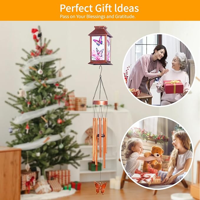 Retro Butterfly Decorative Wind Chime Gift, Solar-Powered Butterfly Wind Chimes, for Women Mom Grandmother, Garden Lawn Decorations, Thanksgiving Gifts