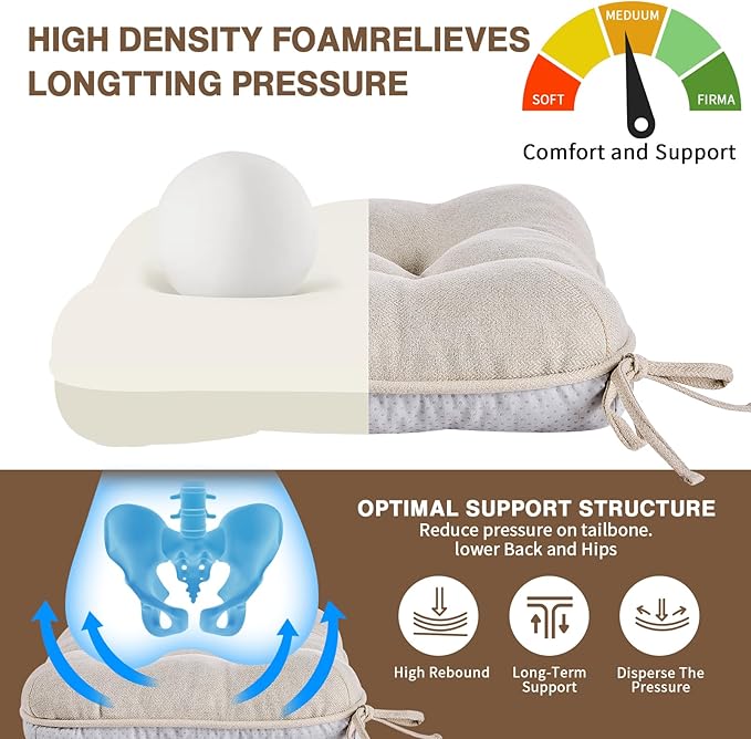 BETU Chair Cushions for Dining Chairs Set of 6,3.5" Thick Kitchen Table Chair Pads with Ties,Non Slip Backing and Covers, Seat Cushion for Dining Room,Bar,Patio Chairs,16"X16"X3.5",Beige