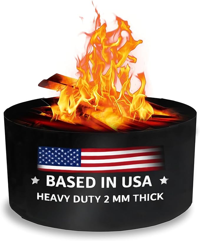FEBTECH - Fire Rings for Outside Wood Burning Fire Pits - 36" Dia X 12" H - 2mm Thick Steel DIY Firepit Ring Liner - Perfect for Outdoor Garden, Camping & Above or In-Ground Fire Pits
