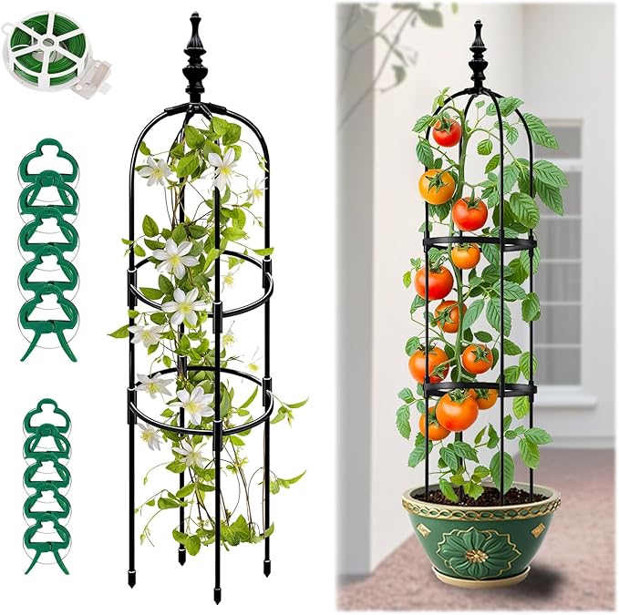 Trellis for Climbing Plants Outdoor 1Pcs Garden Obelisk 6Ft,Metal Pipe Tomato Cage Cucumber Rose Flower Vegetable Grape Round Vine Tall Plants Trellis,Plants Support Stakes Potted Garden Tower Indoor