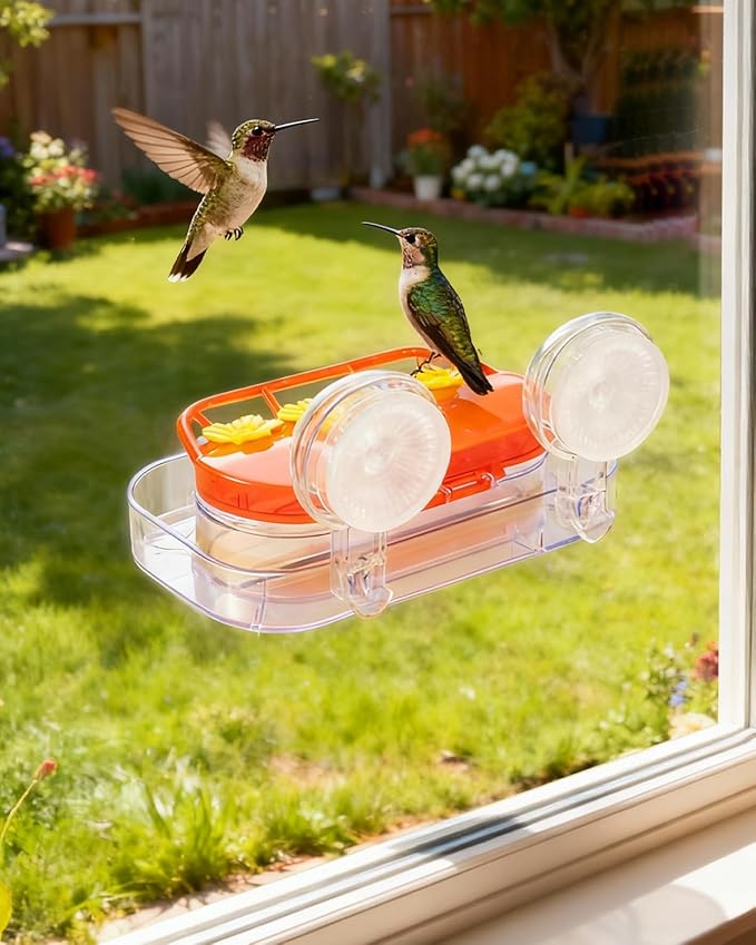 Redboat 2 Pack Window Hummingbird Feeder, Strong Suction Cup Hummingbird Feeder with 4 Feeding Ports, Easy to Clean and Refill Plastic Humming Bird Feeder,Gifts,10oz