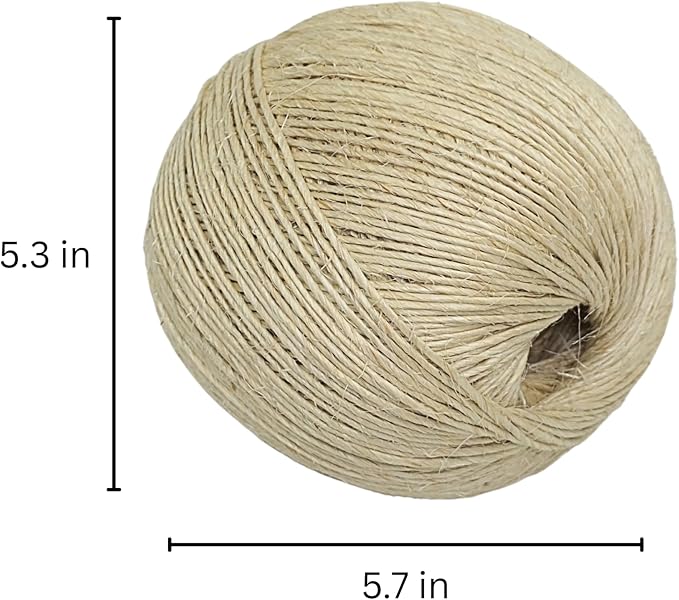 Premium Brazilian Sisal Twine, Natural Fiber 100% Sisal, Heavy-Duty, Ultra Durable, Ideal for DIY Projects, Home Decor, Gardening, Crafting, Gifting, Wrapping (984 ft / 300 m Ball)