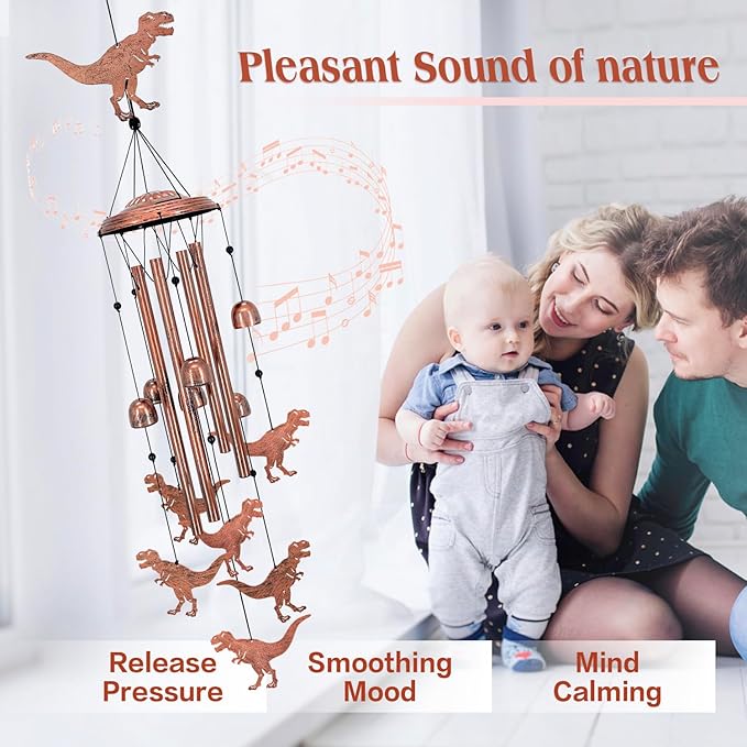 Dinosaur Wind Chimes for Outside,Dinosaur Gifts for Women/Men/Sympathy Gift/Memorial/Festival Birthday Gifts Metal windchimes Outdoors/Indoors,Patio,Garden Decor,Yard Decor,Home,Porch