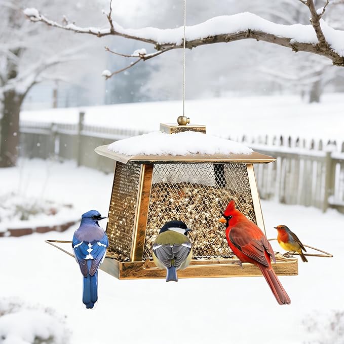 Large Bird Feeder for Outdoor, Gazebo Style Wild Bird Feeders, Metal Mesh Cardinal Birds Feeder for Garden Patio Birds Watching Decor, 4 lb Capacity