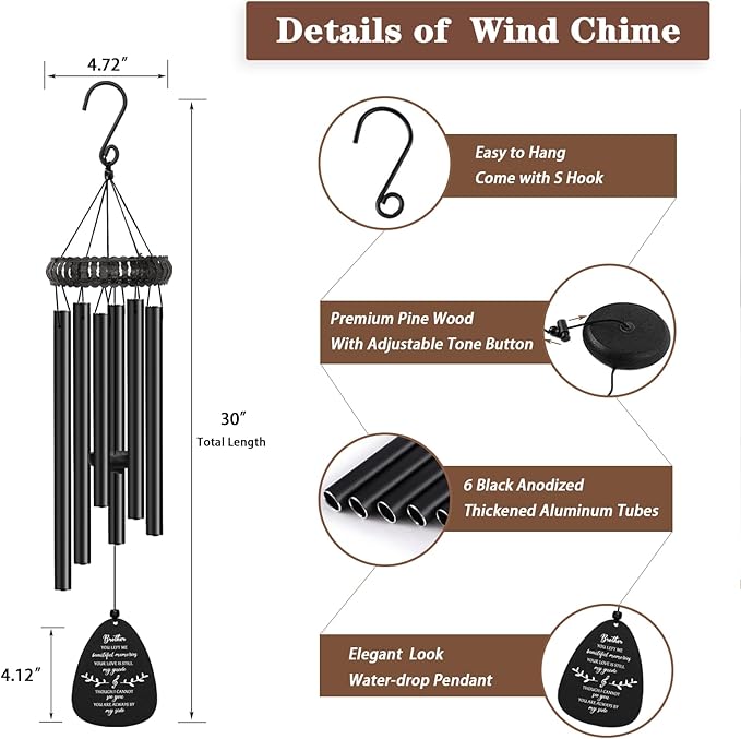 Memorial Gifts for Loss of Brother, Memorial Wind Chimes for Loss of Brother, Loss of Brother Sympathy Gifts, Bereavement Condolence Funeral Gifts for Loss of Brother
