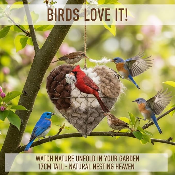 Handmade Fiber Bird Nesting Heart, Birds Nests Material Holder, Winter Tree Shelter for Wild Bird, Hummingbird Houses Nest Boxes for Outside Art Birdhouse