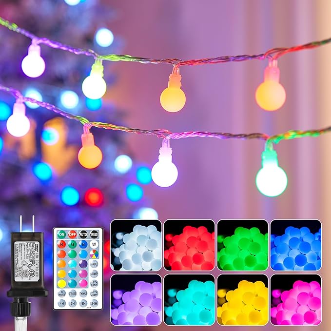Color Changing Globe String Lights, 33Feet 100 LEDs USB Ball Fairy Lights Plug in with Timer Remote, Christmas Lights for Camping Dorm Party Wedding Indoor Outdoor Decoration (16Color + Multicolor)