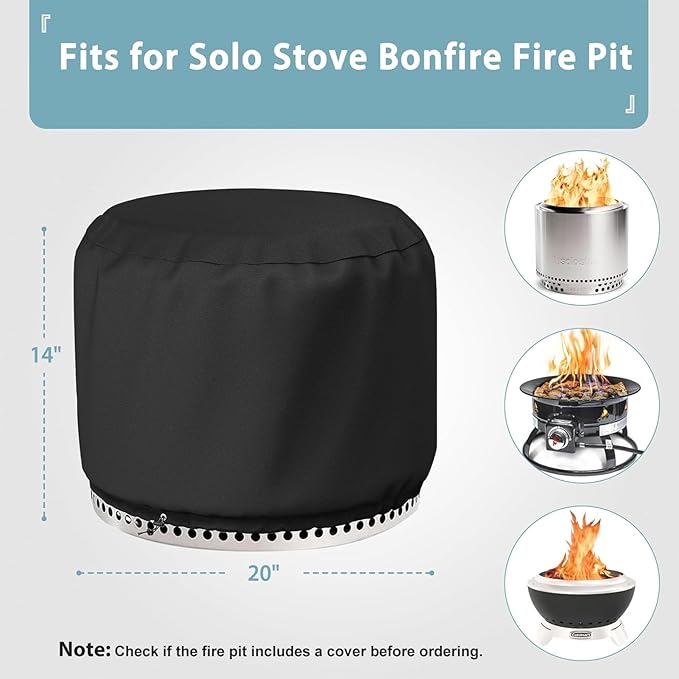 SHINESTAR Fire Pit Cover for Solo Stove Bonfire, Fire Bowl Cover for 18-20 Inches Fire Pits, Waterproof & Windproof, 20 Dia x 14 H, Black